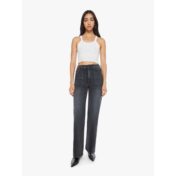 MOTHER The Patch Maven Sneak Wide Leg Jeans Washed Black 26 NWT